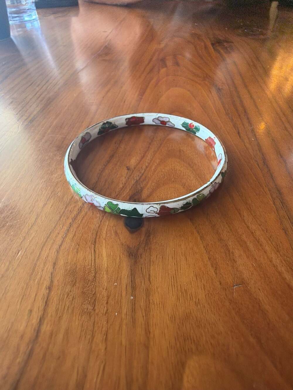 Vintage White Floral Chinese Cloisonne Bangle Bracelet